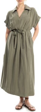 MAX STUDIO Rolled Sleeve Midi Shirtdress