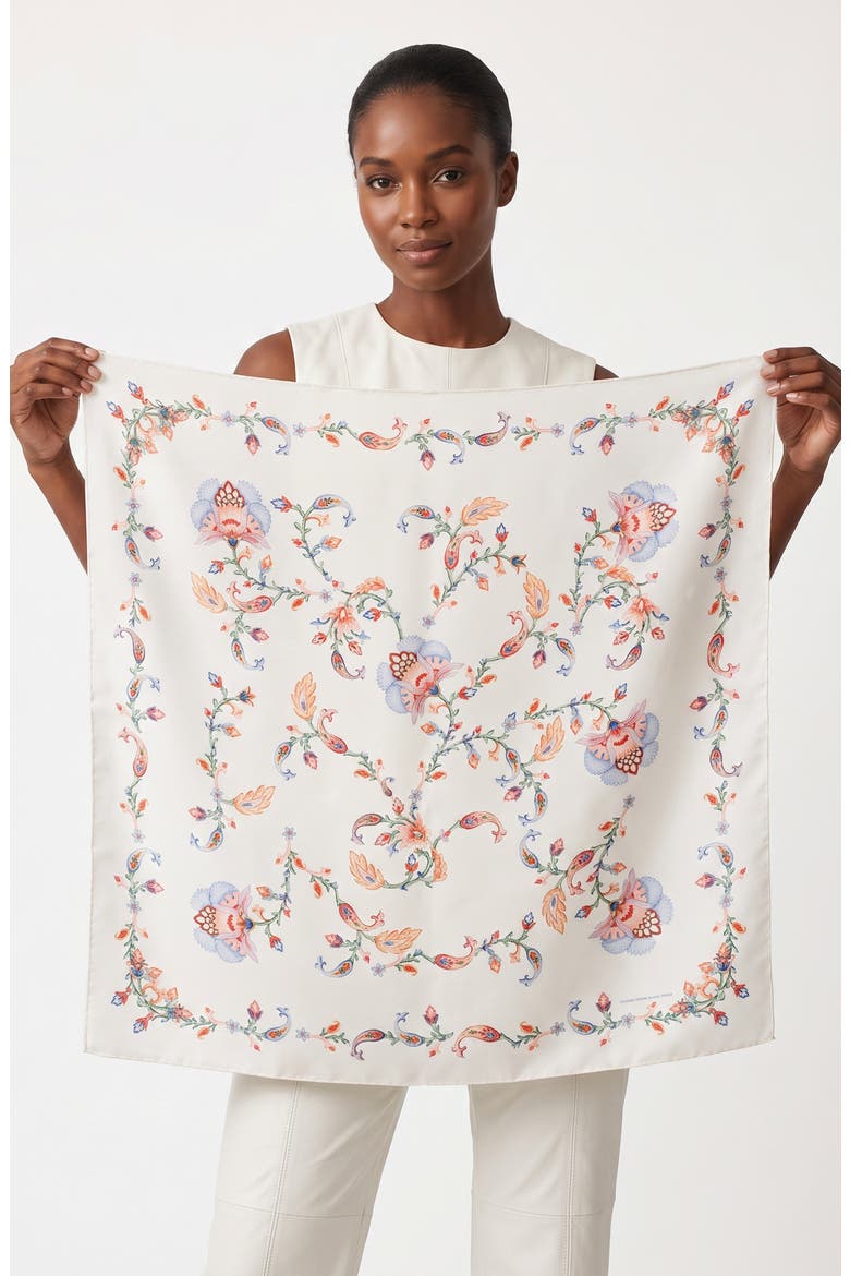 Dawn Garden Double Sided Silk Scarf, Alternate, color, White