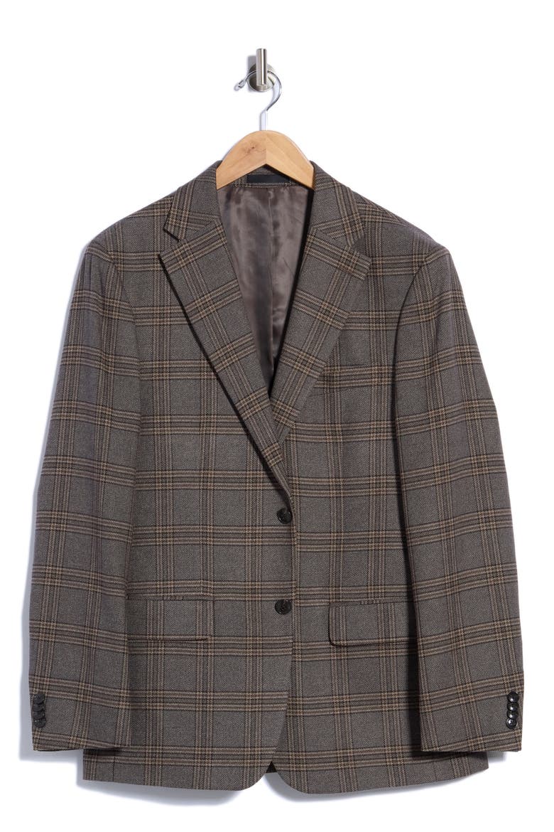 Plaid Notch Lapel Sport Coat, Main, color, BROWN / TAUPE PLAID