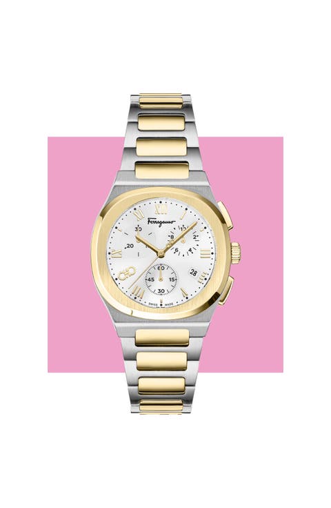 Elliptical Two-Tone Bracelet Strap Chronograph Watch, 38mm