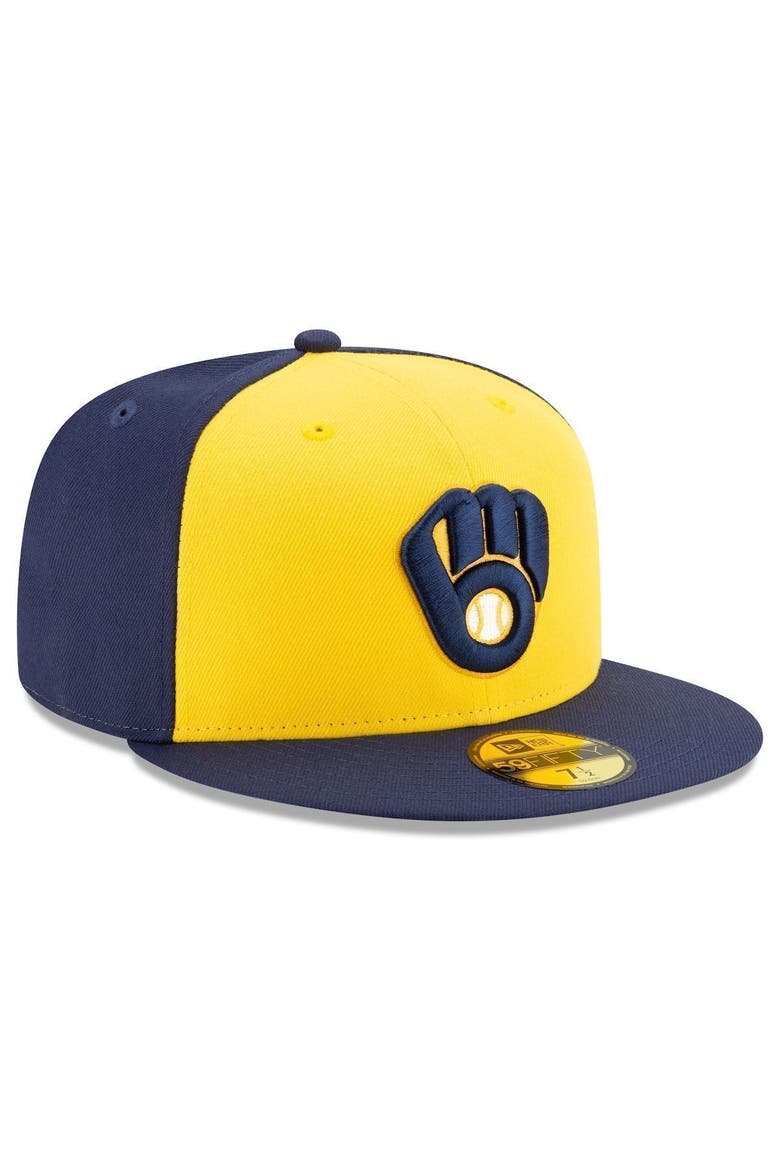 Men's New Era Navy/Yellow Milwaukee Brewers Alternate Authentic Collection On-Field 59FIFTY Fitted Hat, Alternate, color, NAVY