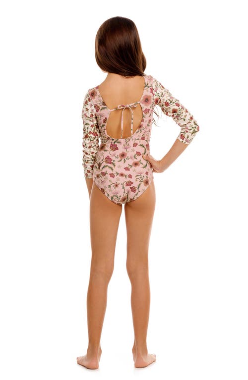 Agua Bendita Kids' Honey Aura Long Sleeve One-piece Rashguard Swimsuit In Neutral