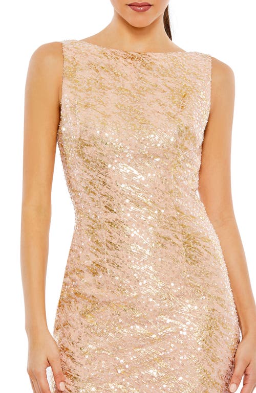Mac Duggal Sleeveless High Neck Sequin Gown In Neutral