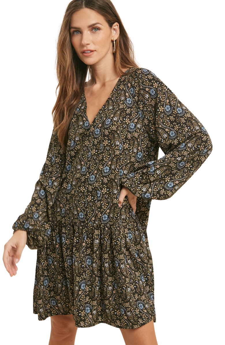 WISHLIST Tiered Long Sleeve Dress, Alternate, color, Black