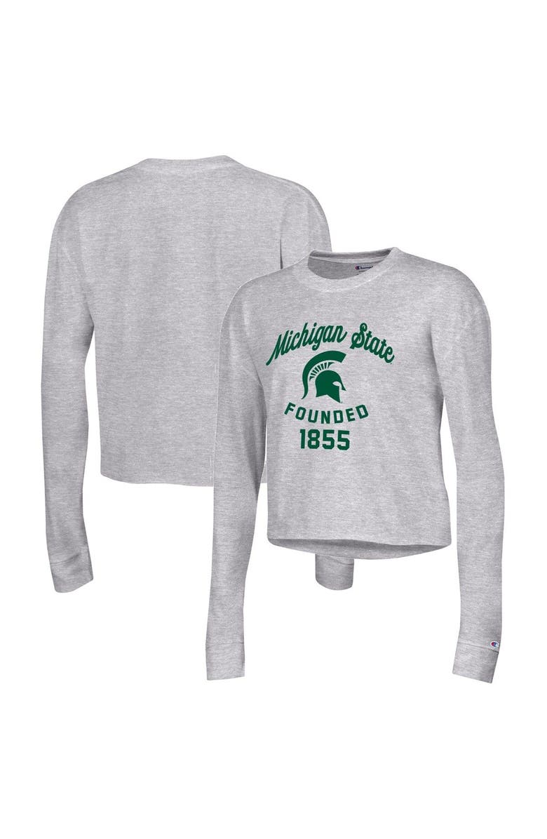 Champion Women's Champion Heather Gray Michigan State Spartans Boyfriend Cropped Long Sleeve T-Shirt, Main, color, Heather Gray