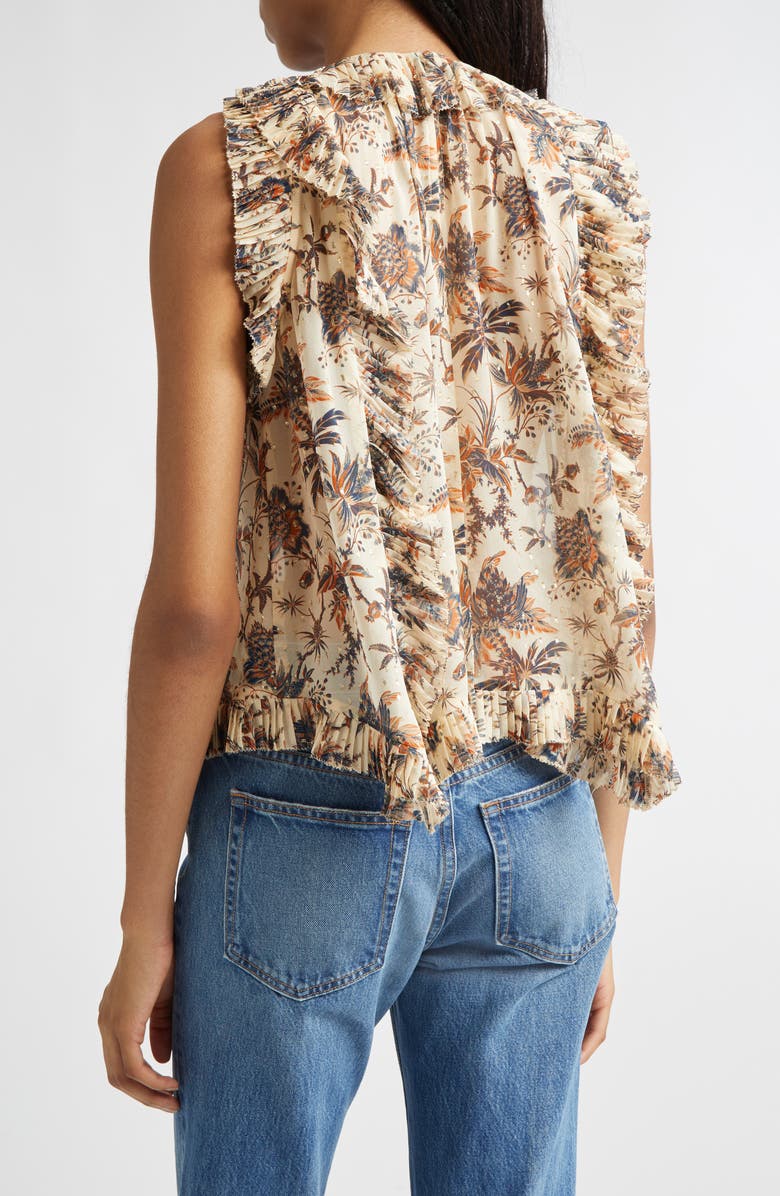 Ulla Johnson Sabra Floral Metallic Sleeveless Silk Blend Top, Alternate, color, Cameo