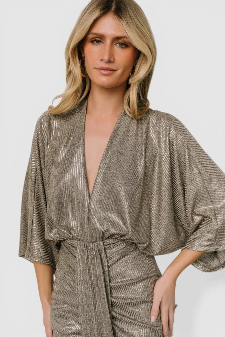 Ciara Ruched Midi Dress, Alternate, color, Silver Metallic