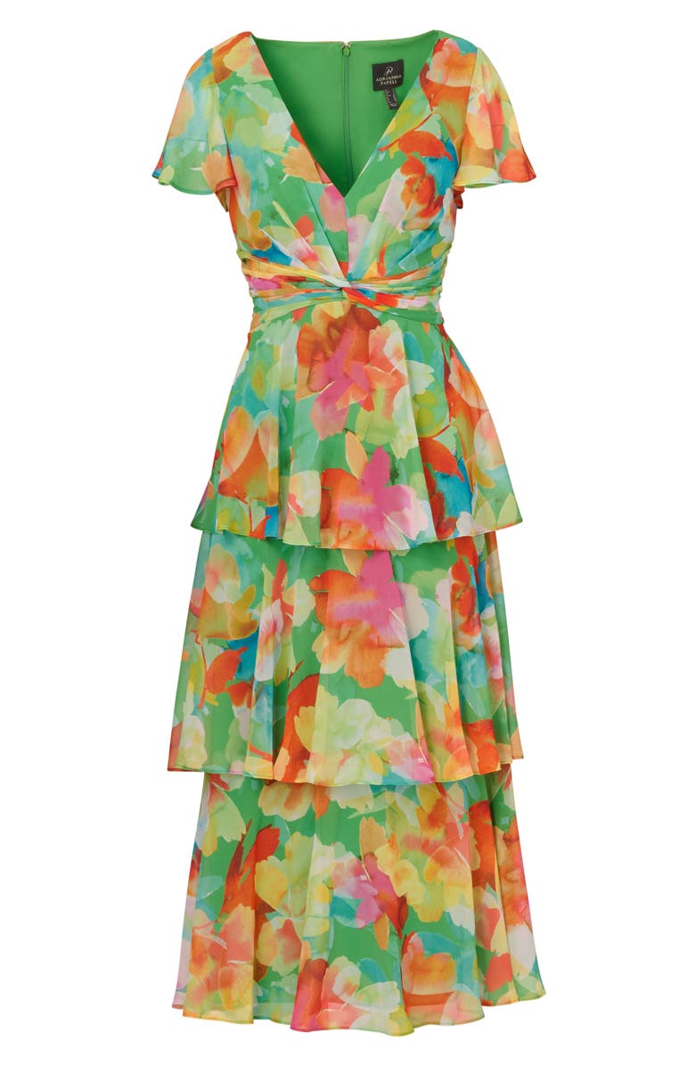 Adrianna Papell Floral Tiered Chiffon Midi Dress, Alternate, color,