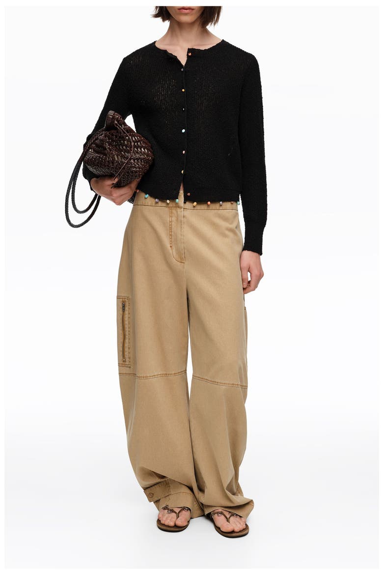 Straight Cardigan With Stones, Alternate, color, BLACK
