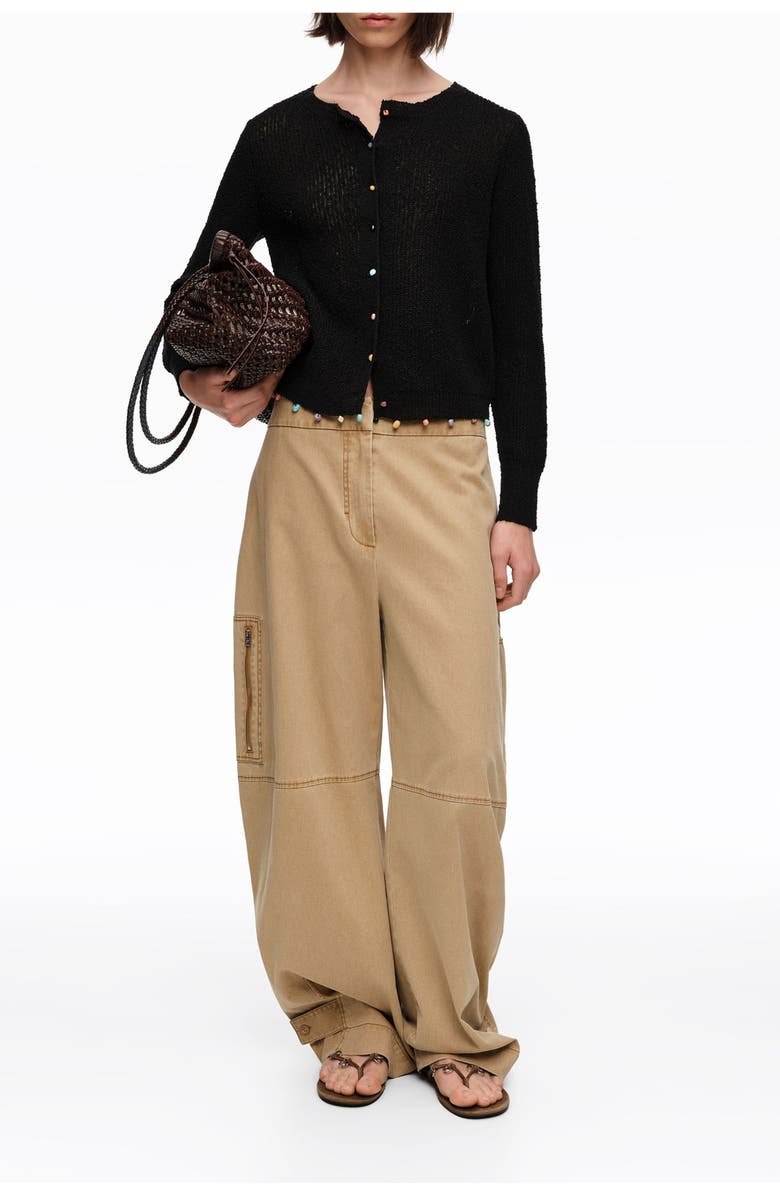 Bimba y Lola Straight Cardigan With Stones, Alternate, color, Black