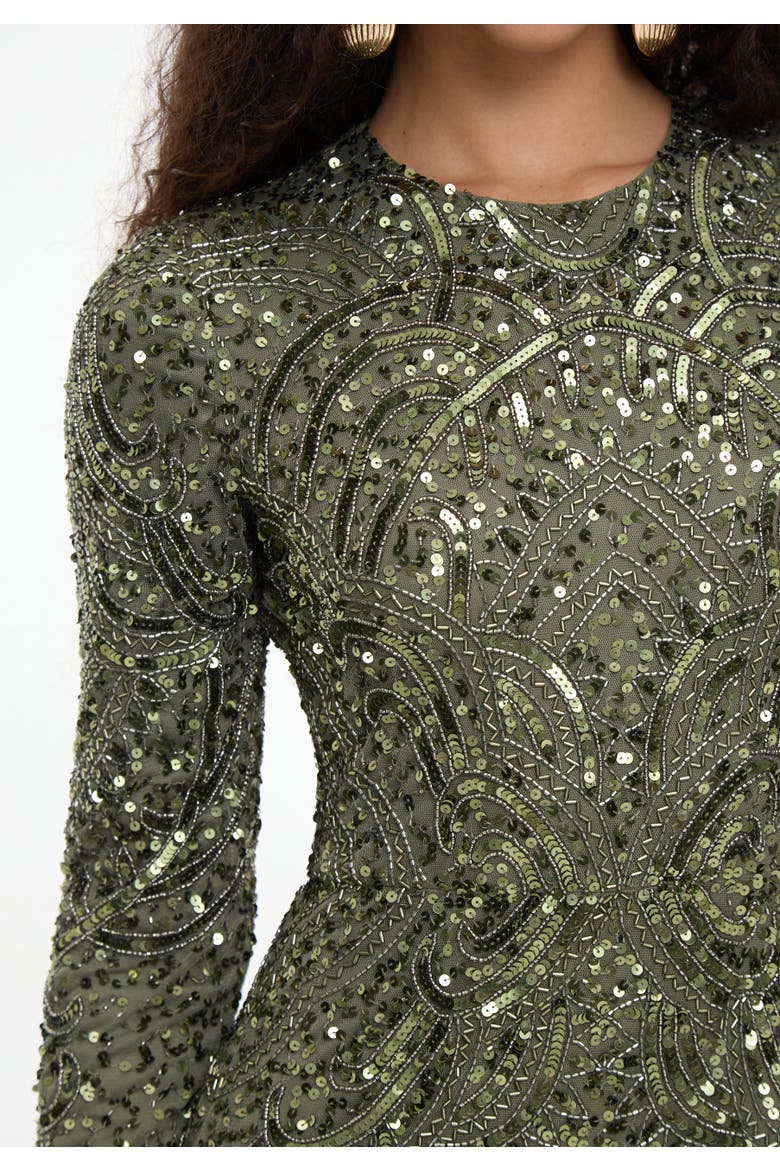 Modest Embellished Sequin Beaded Maxi Dress, Alternate, color, OLIVE