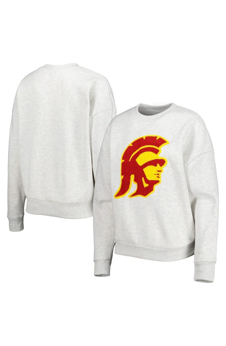 GAMEDAY COUTURE Women's Gameday Couture Heather Gray USC Trojans Chenille Patch Fleece Pullover Sweatshirt, Main, color, 