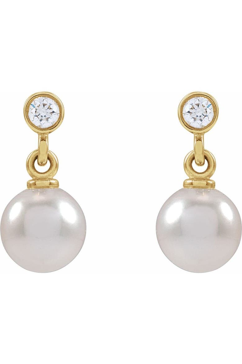 Akoya Pearl & .06 CT Natural Diamond Earrings in 14K Gold, Main, color, Gold