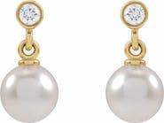 Ivy & Pearl Co. Akoya Pearl & .06 CT Natural Diamond Earrings in 14K Gold