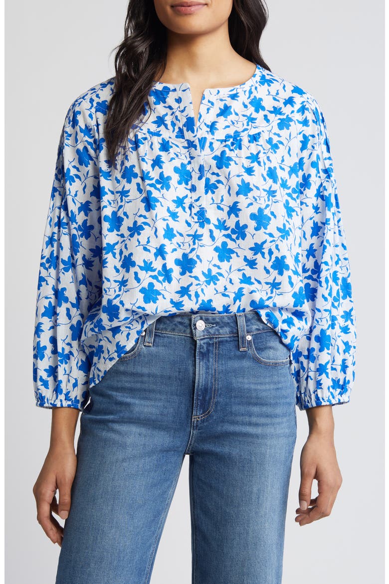 Pintuck Pleat Top, Main, color, WHITE- BLUE ORCHID FLOAT