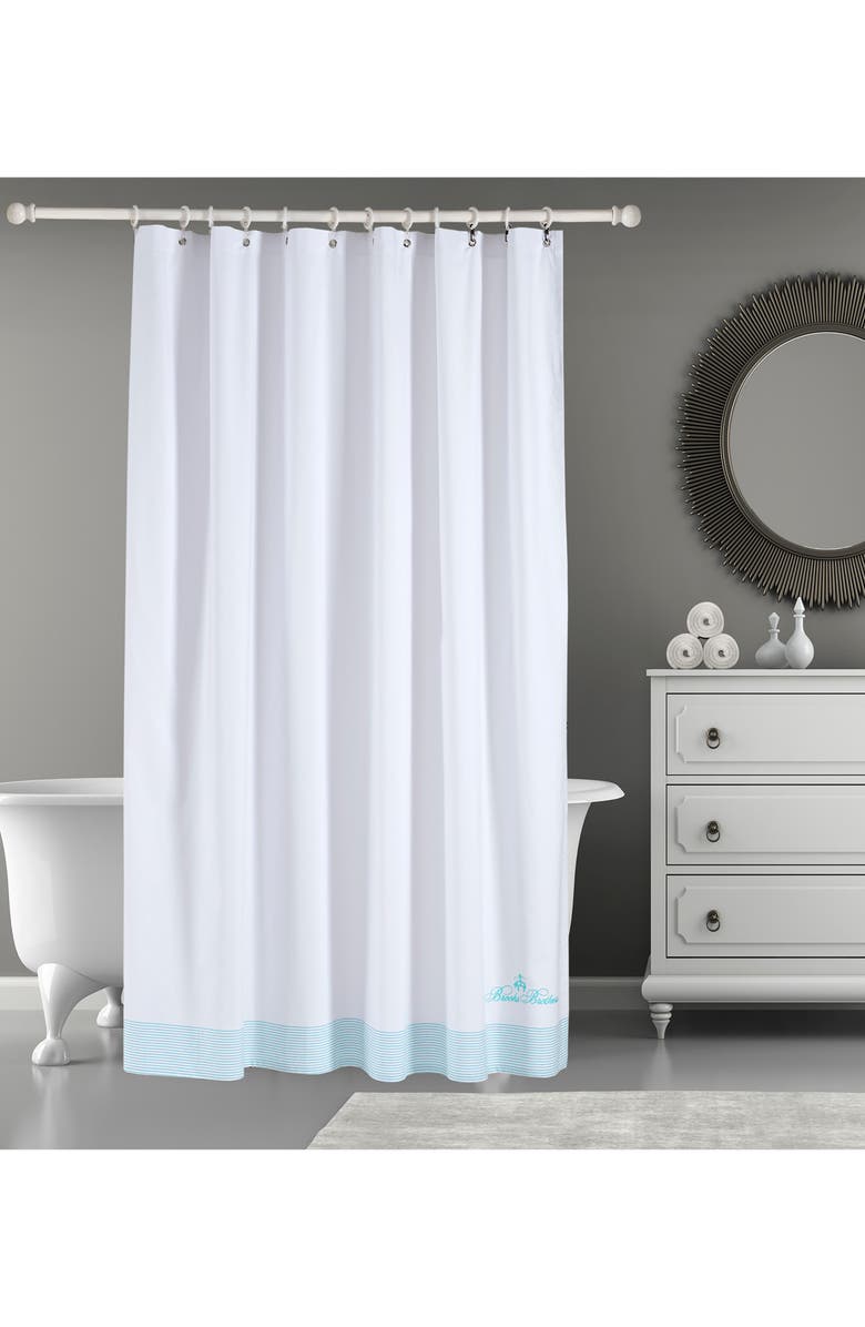 Brooks Brothers Rope Stripe Border Shower Curtain, Alternate, color, Sea Glass