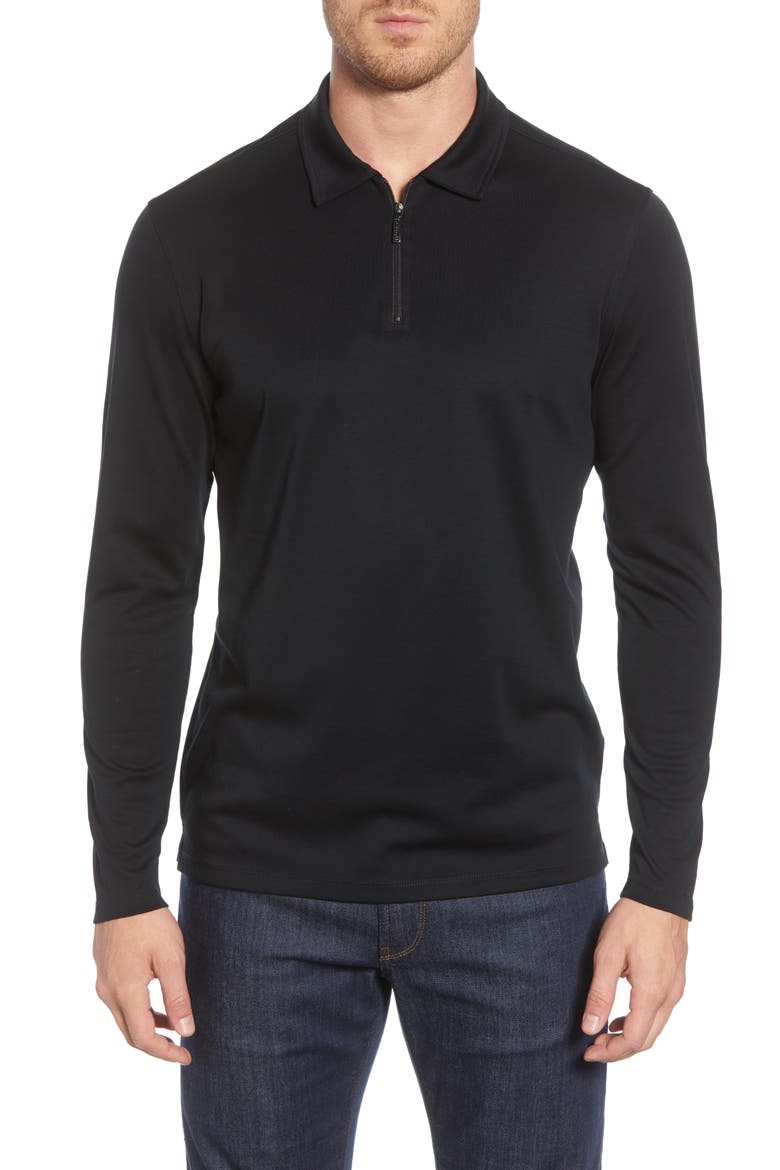 Georgia Long Sleeve Zip Polo, Main, color, BLACK