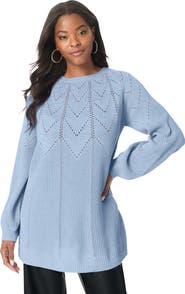 Roaman's Pointelle Yoke Crewneck Sweater