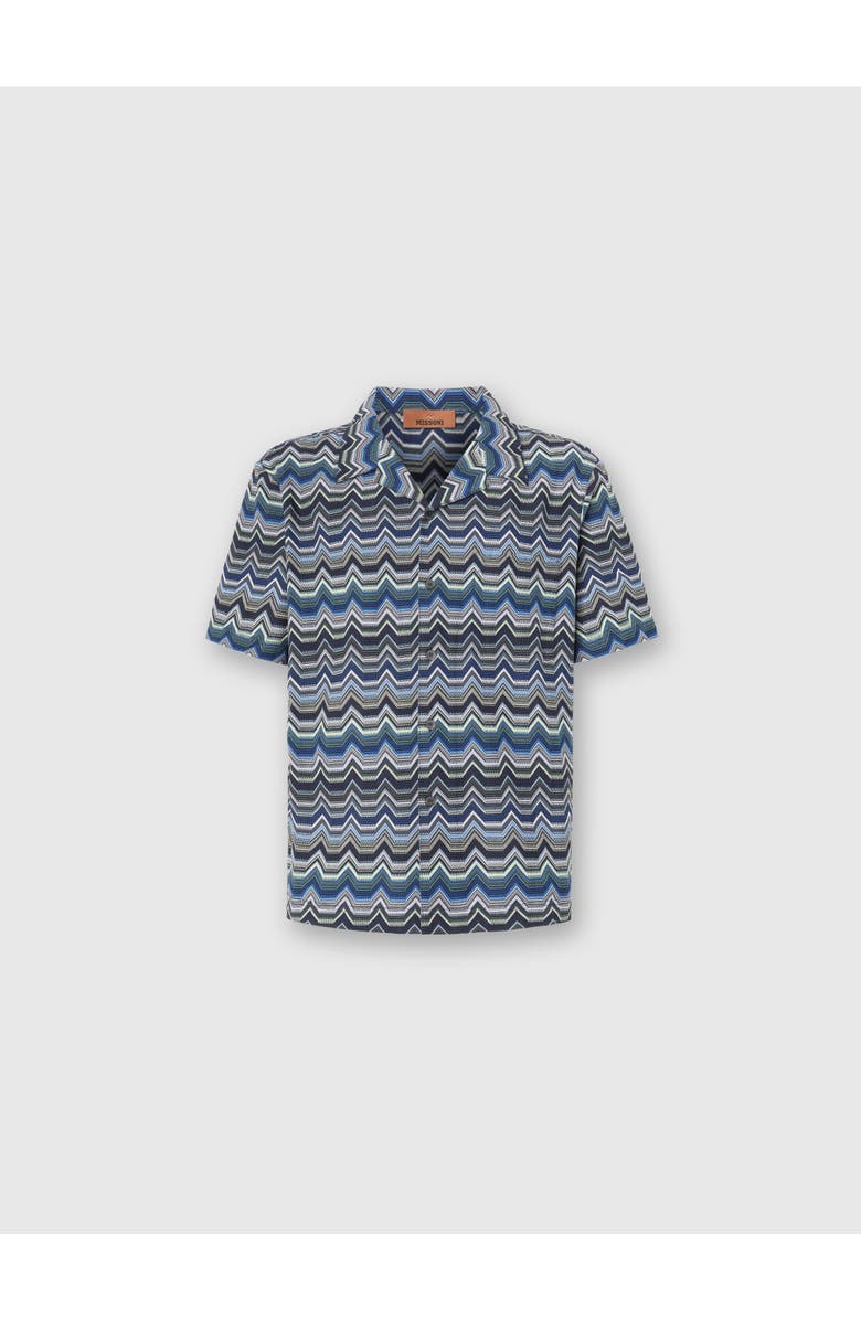 Missoni Bowling Shirt With Geometric Zigzag, Main, color, Blue & Green