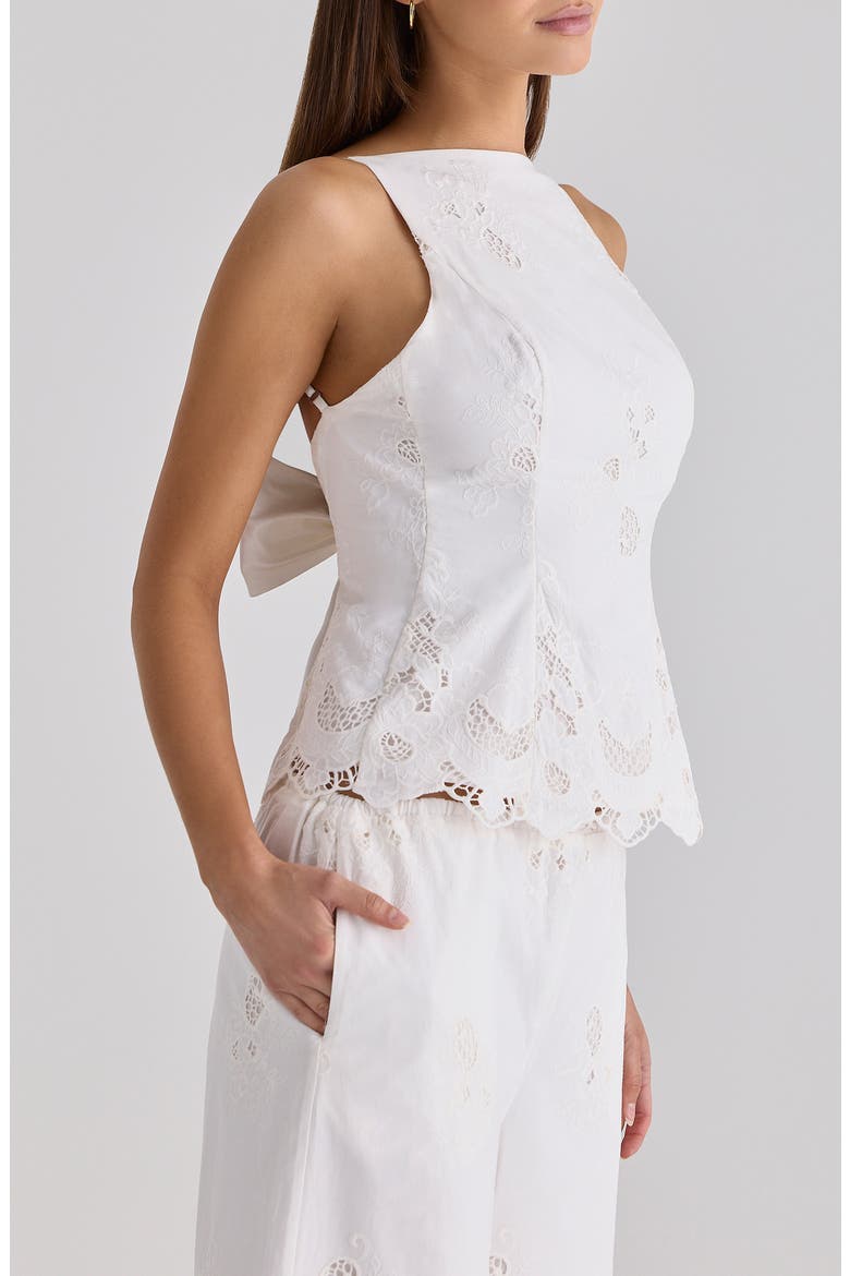 Nolia Broderie Anglaise Cotton Bow Back Top, Alternate, color, WHITE