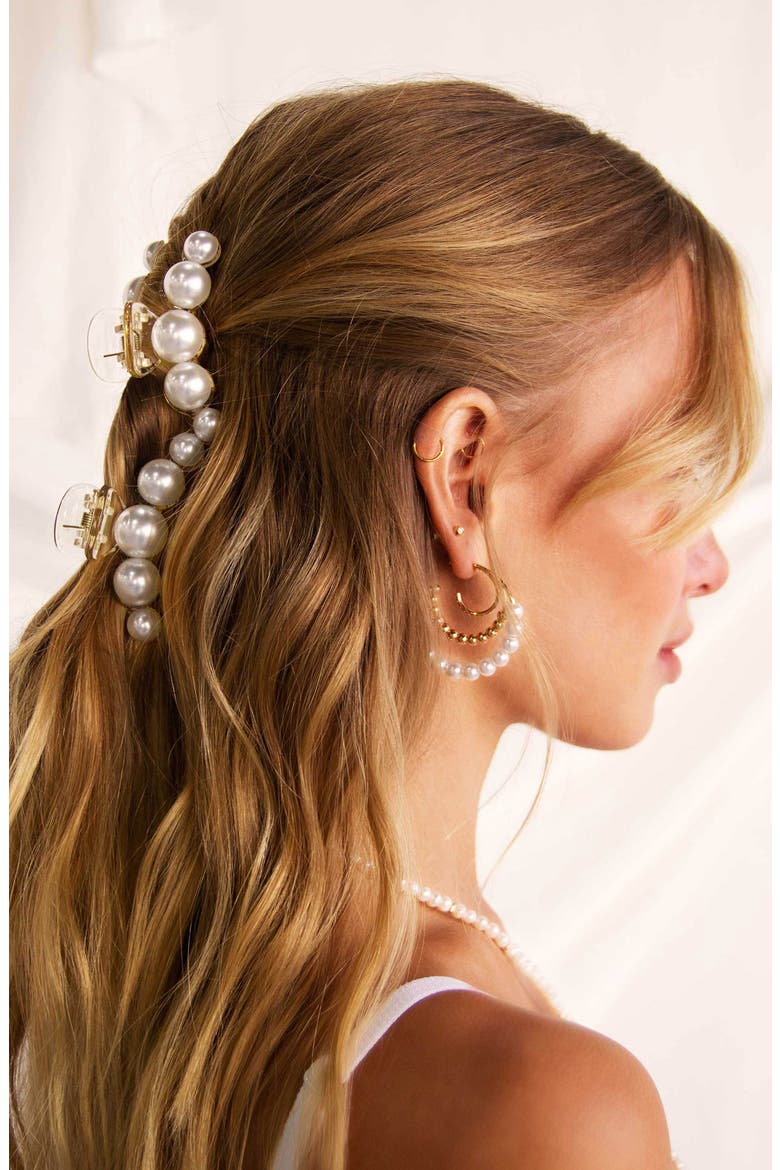 2-Pack Faux Pearl Claw Clips, Alternate, color, GOLD