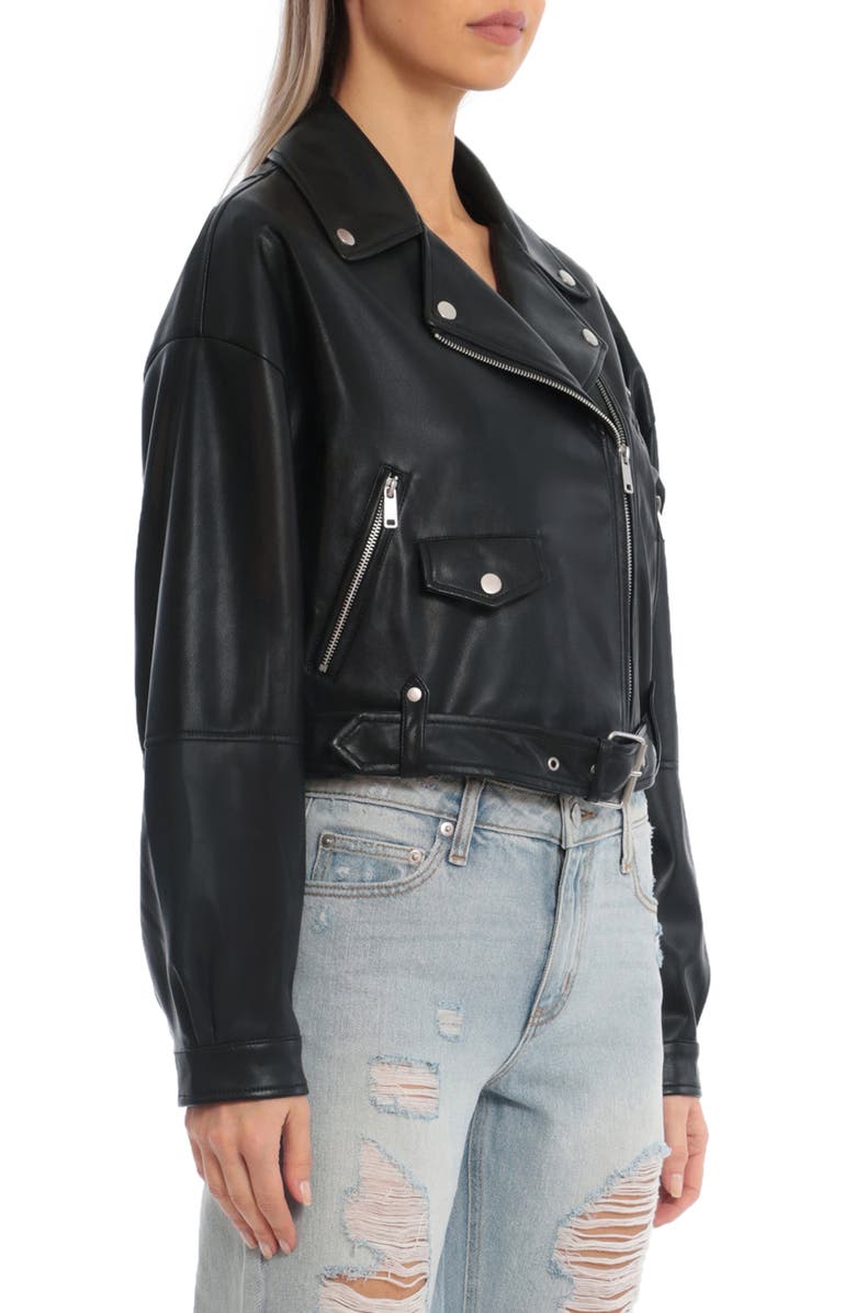 Avec Les Filles Oversize Faux Leather Crop Moto Jacket, Alternate, color,