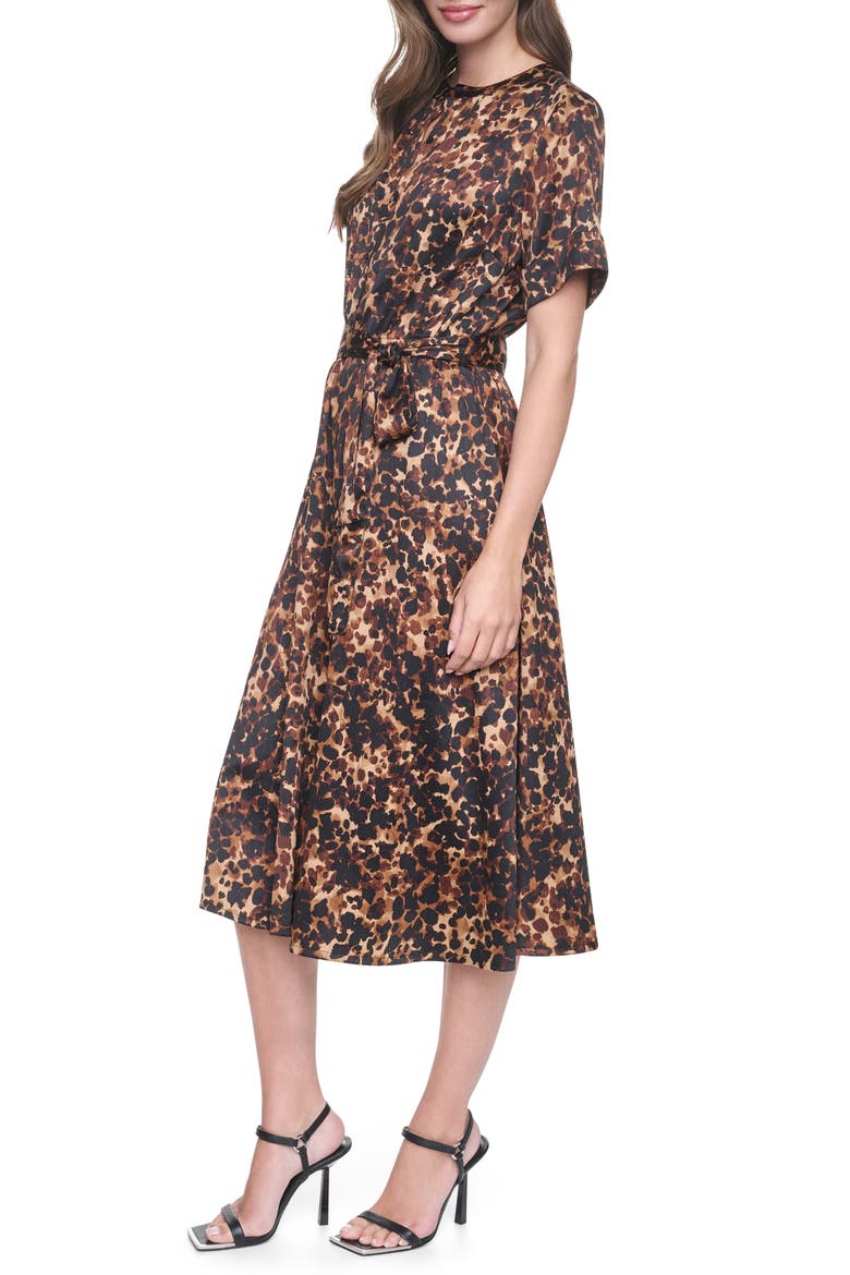 Short Sleeve A-Line Satin Dress, Alternate, color, TRUFFLE MULTI