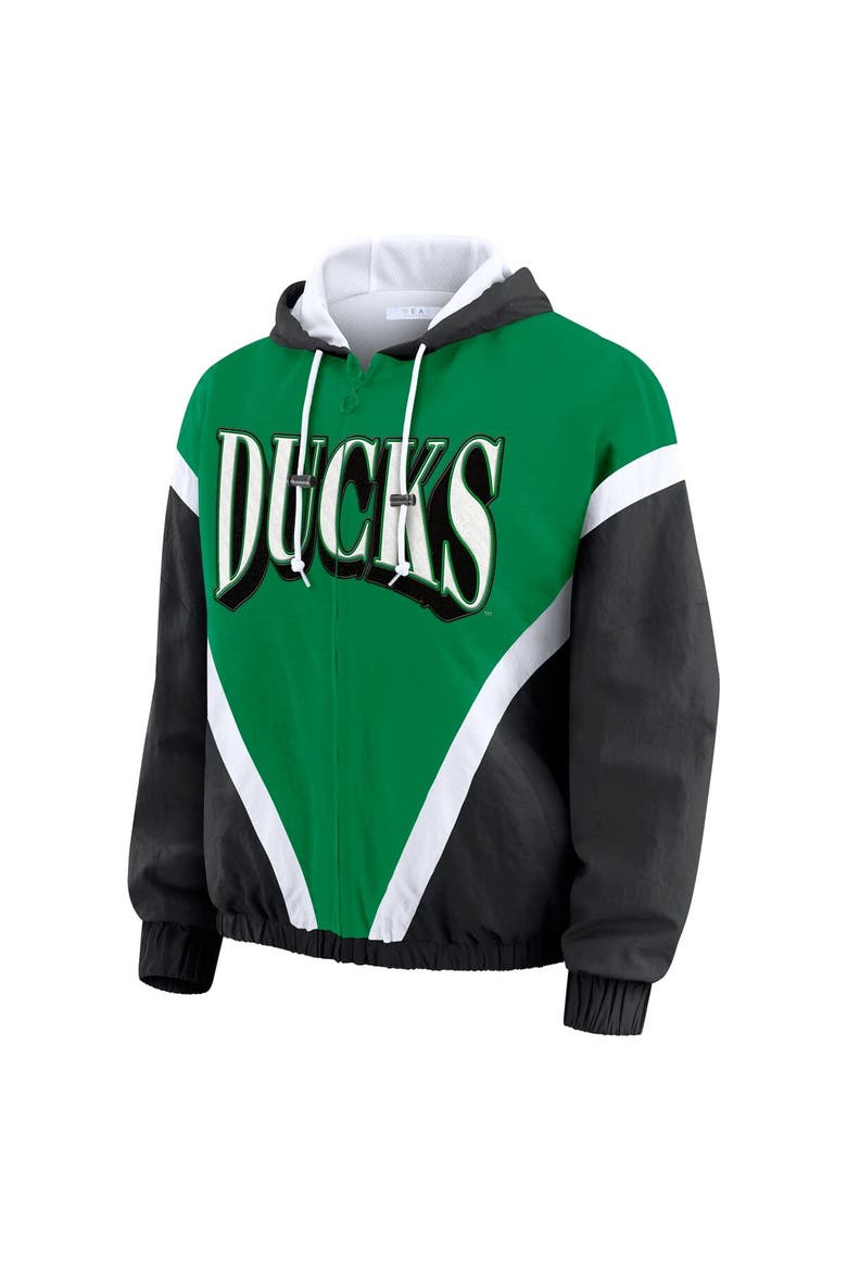 Women's WEAR by Erin Andrews Green/Black Oregon Ducks Colorblock Full-Zip Hoodie Windbreaker Jacket, Alternate, color, Green