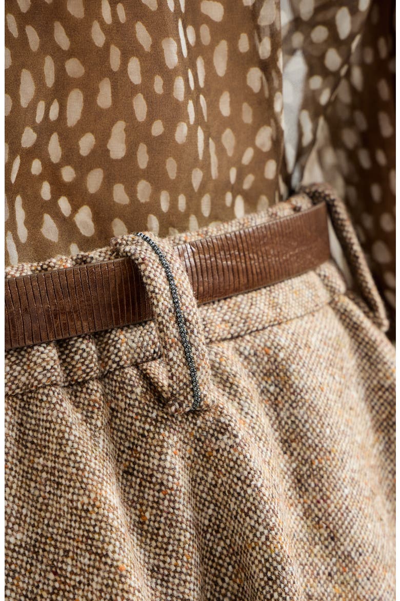 Virgin wool donegal mini circle skirt with monili, Alternate, color, Pine Cone Brown