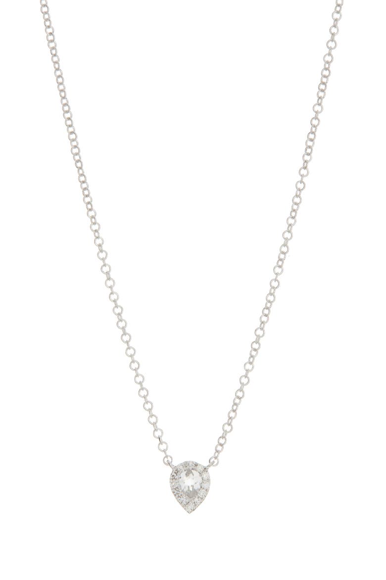 Diamond & Topaz Teardrop Pendant Necklace, Alternate, color, 14K WHITE GOLD