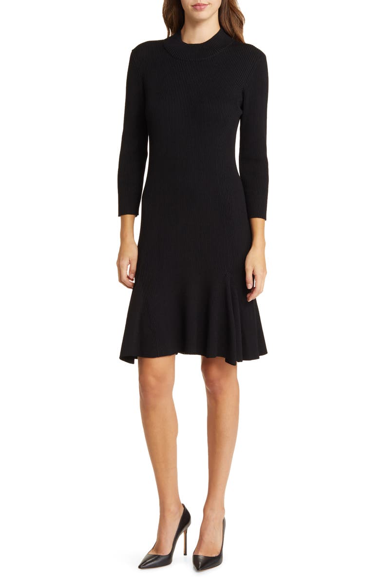Julia Jordan Rib Three-Quarter Sleeve Sweater Dress, Main, color,