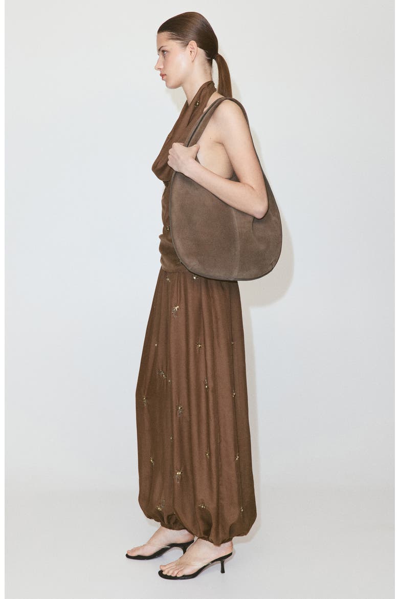 Beaded Embroidered Balloon Pants, Alternate, color, BROWN