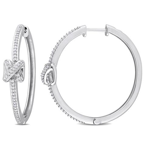 Diamond Crossover Hoop Earrings 14k