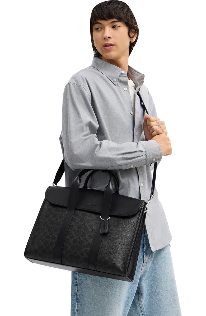 COACH Gotham Signature Coated Canvas & Leather Portfolio Messenger Bag, Alternate, color, Black Signature