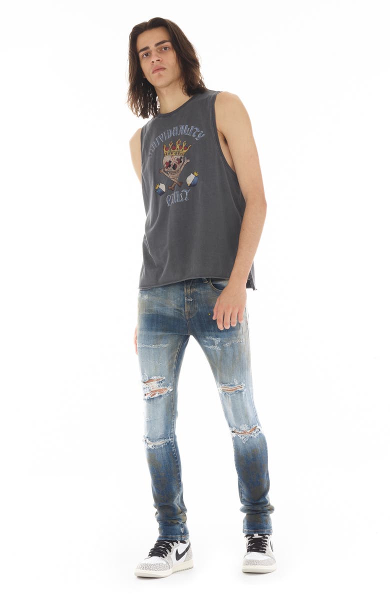 Cult of Individuality Punk Ripped Super Skinny Jeans, Alternate, color, Lark