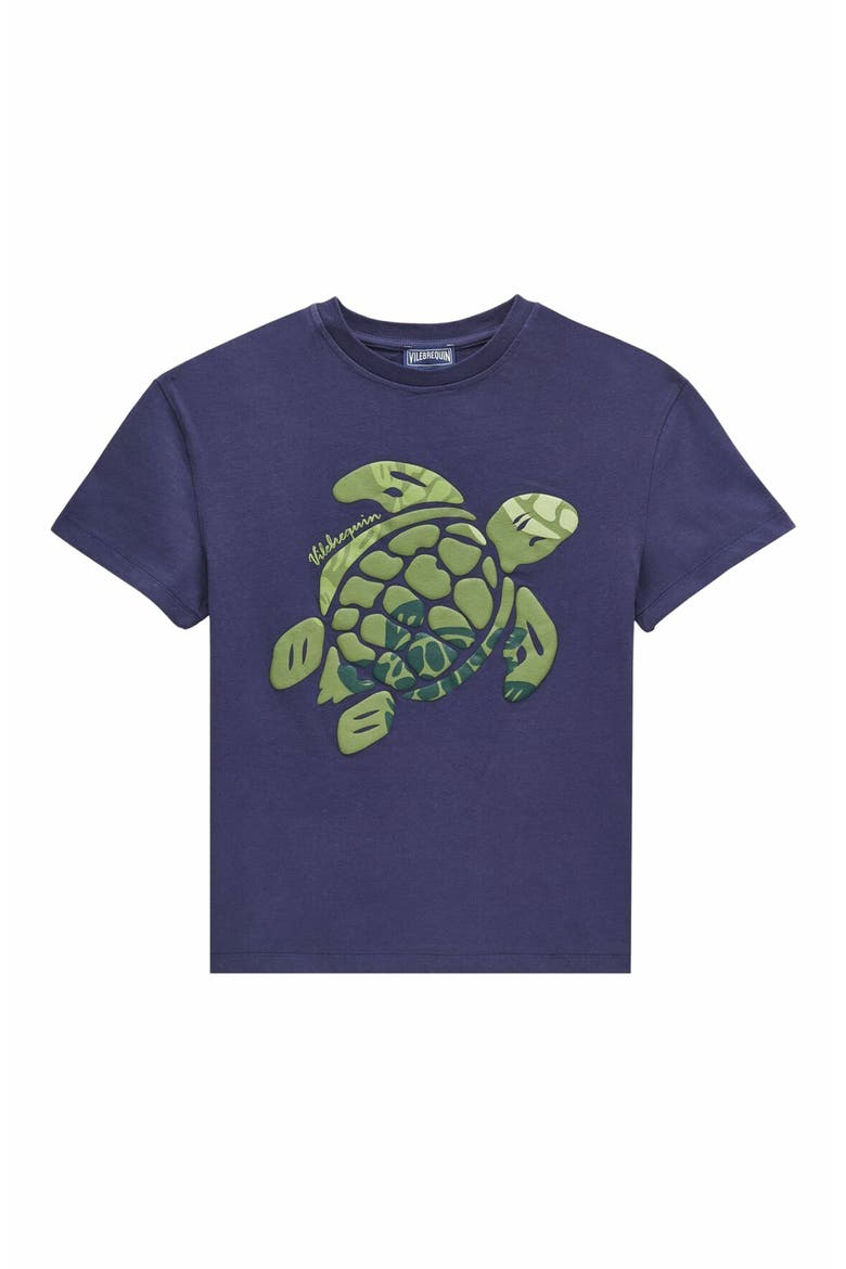 Kids' Organic Cotton Turtles Camo Placed T-Shirt, Main, color, BLEU MARINE