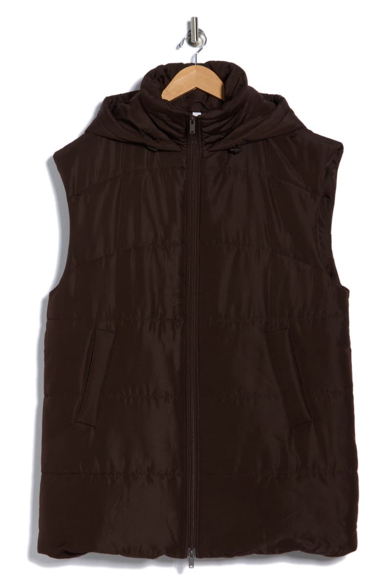 Z by Zella Hooded Long Quilted Vest, Alternate, color, Brown Mole