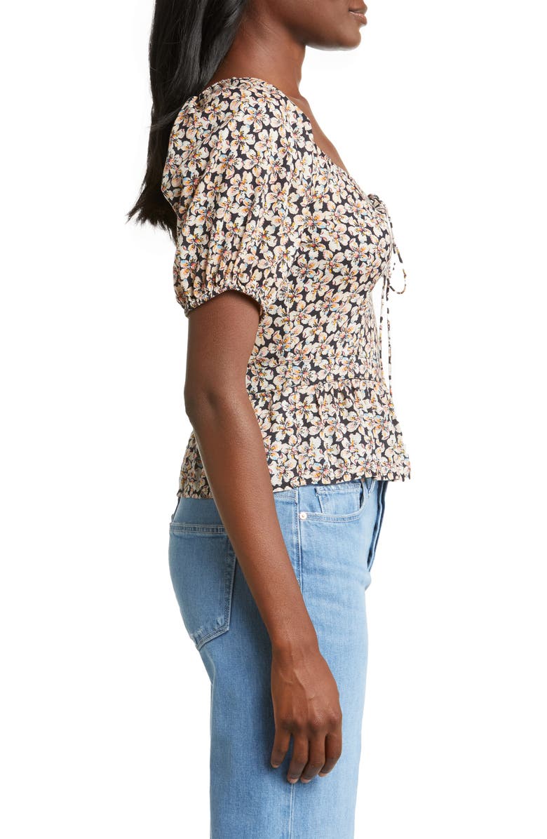 PAIGE Azul Floral Tie Neck Top, Alternate, color, 