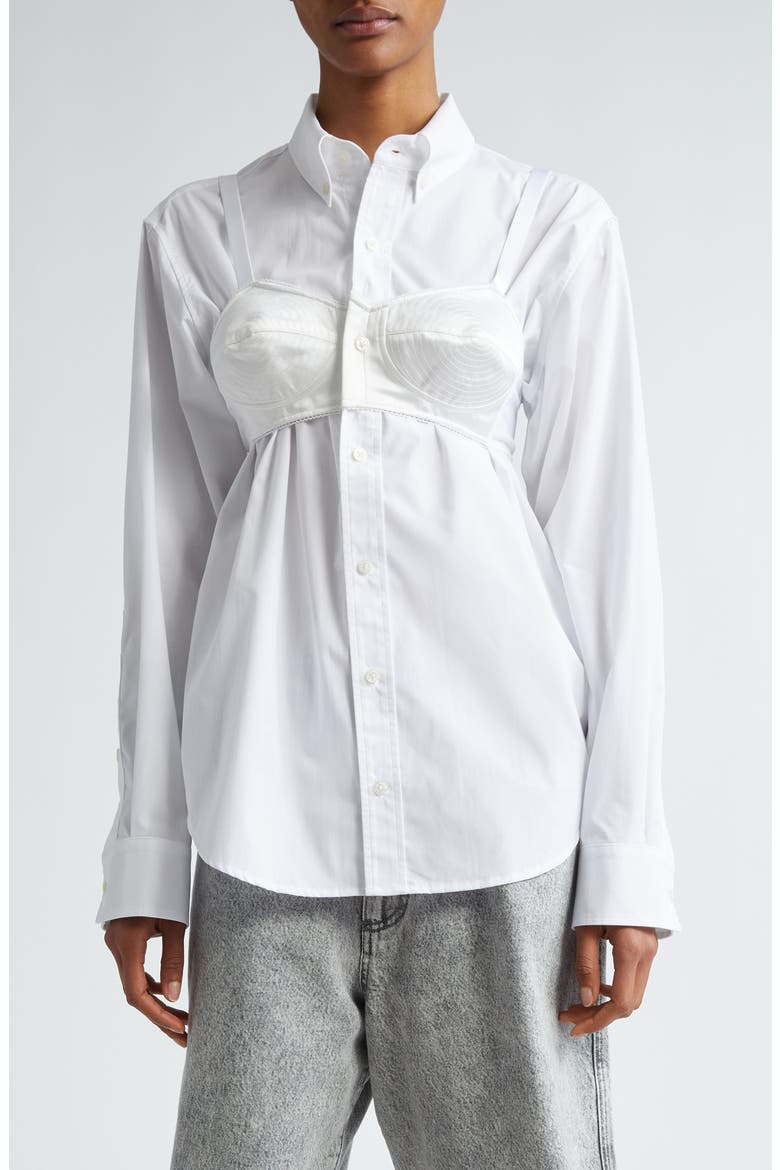 Bra Cotton Button-Down Shirt, Main, color, WHITE