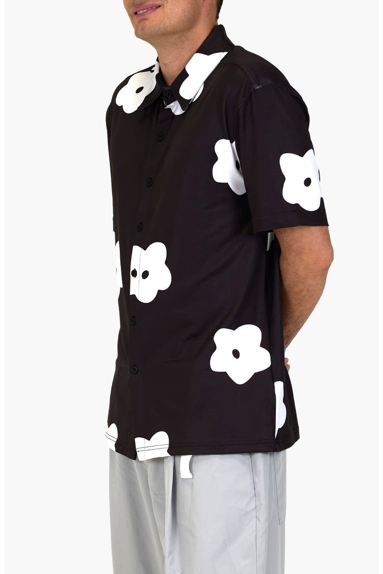 Flower Patch Aqua Terra Performance Short Sleeve Button-Up Shirt, Alternate, color, BLACK