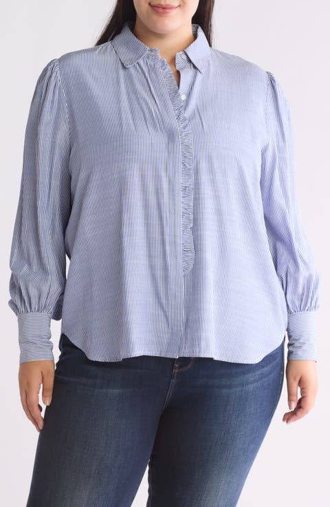 Ruffle Button Front Blouse (Plus)