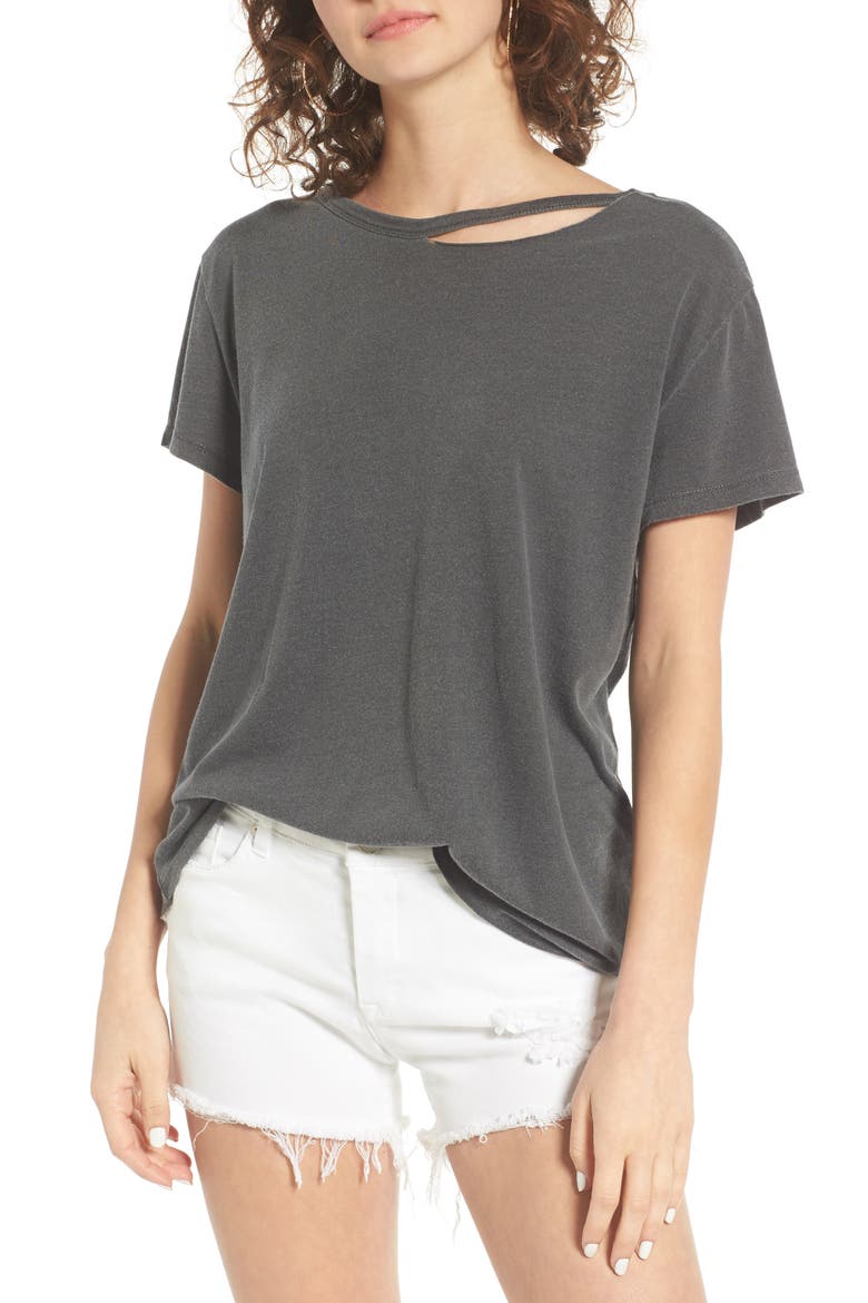 Cutout Neck Tee, Main, color, BLACK