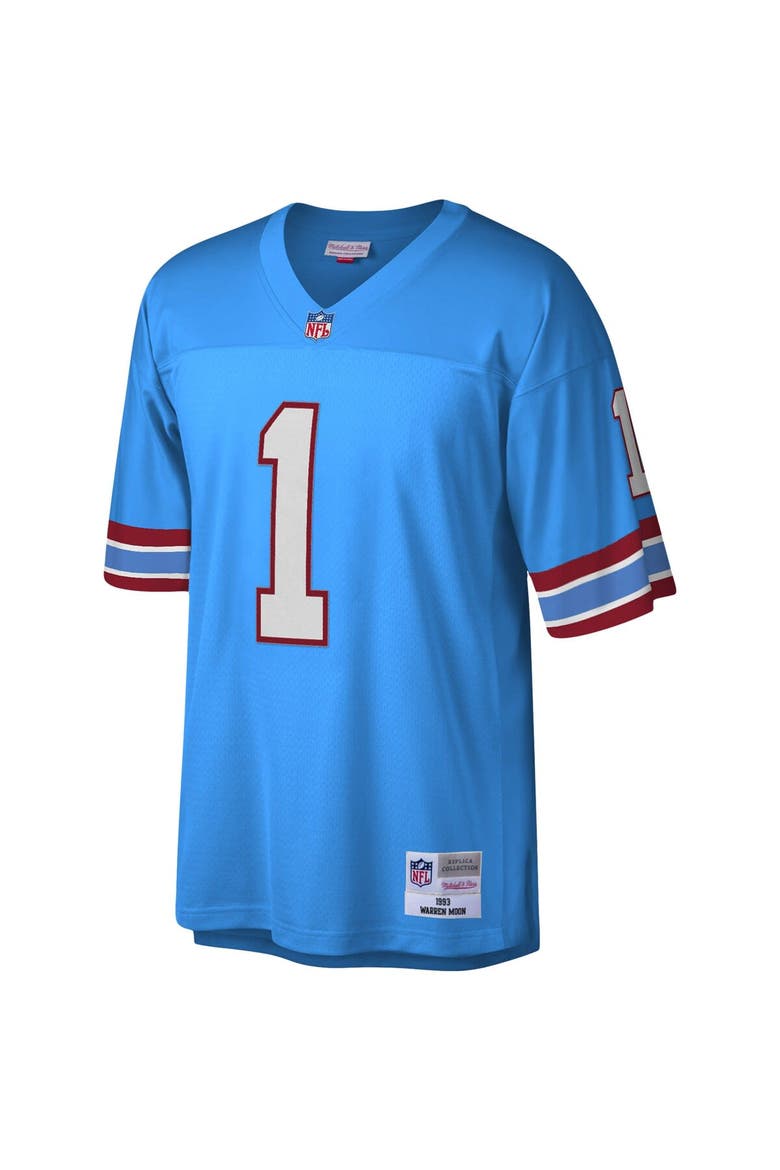 Men's Mitchell & Ness Warren Moon Light Blue Houston Oilers Legacy Replica Jersey, Alternate, color, Light Blue