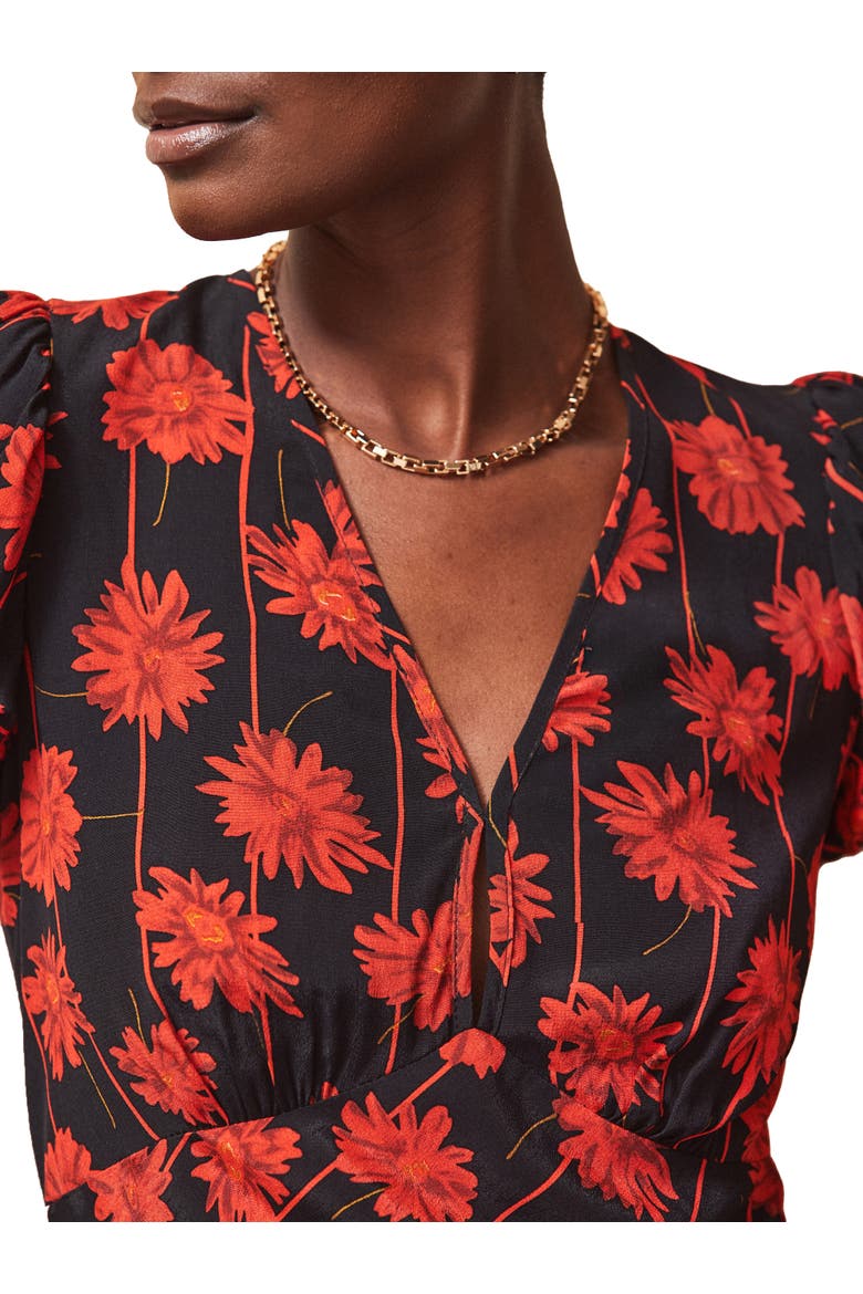 Printed V-Neck Dress, Alternate, color, Red