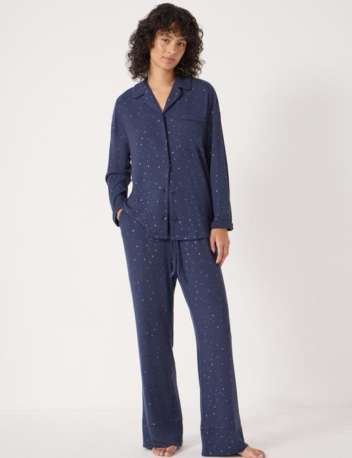 Hush Ribbed Modal Star Printed Pyjamas In Blue