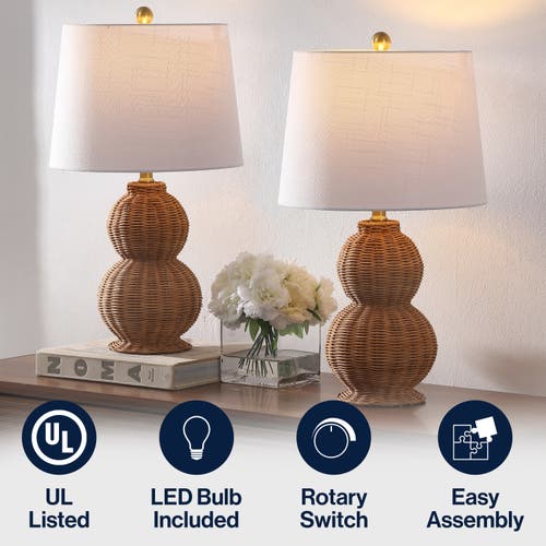 Jonathan Y Millie 23" Modern Coastal Woven Rattan Gourd Led Table Lamp In Brown