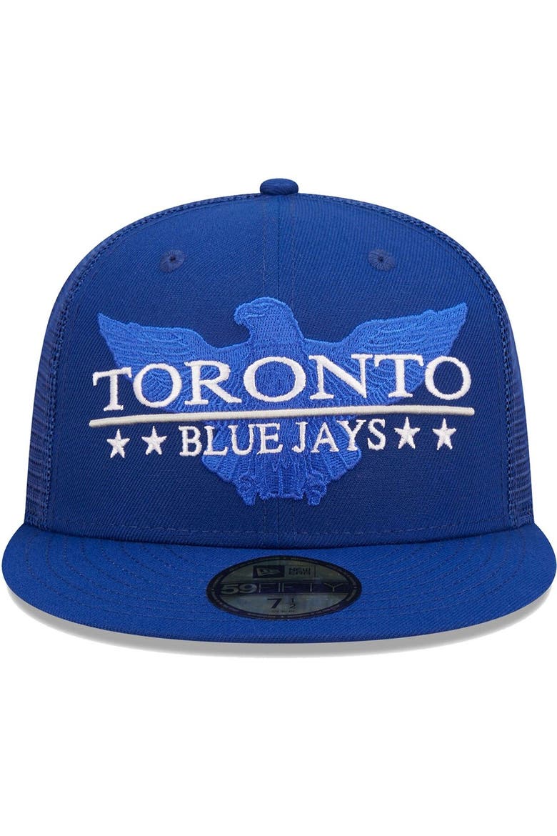 Men's New Era Royal Toronto Blue Jays Patriot Trucker 9FIFTY Snapback Hat, Alternate, color, Royal