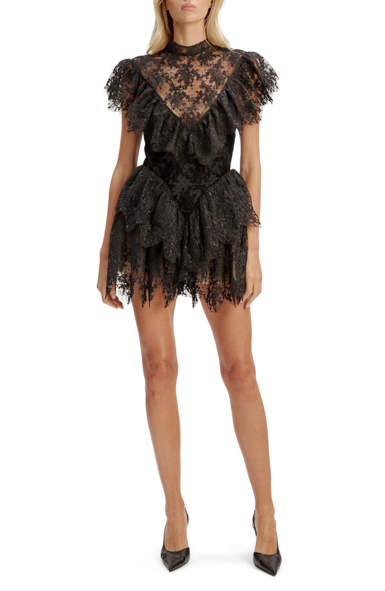Bardot Tarryn Ruffle Lace Minidress, Main, color, Black