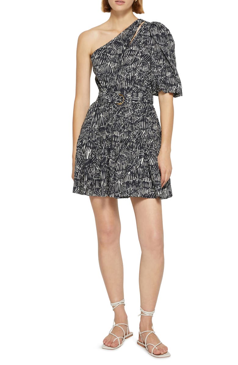 Simkhai Adriana Abstract Fern Print One-Shoulder Dress, Main, color, 