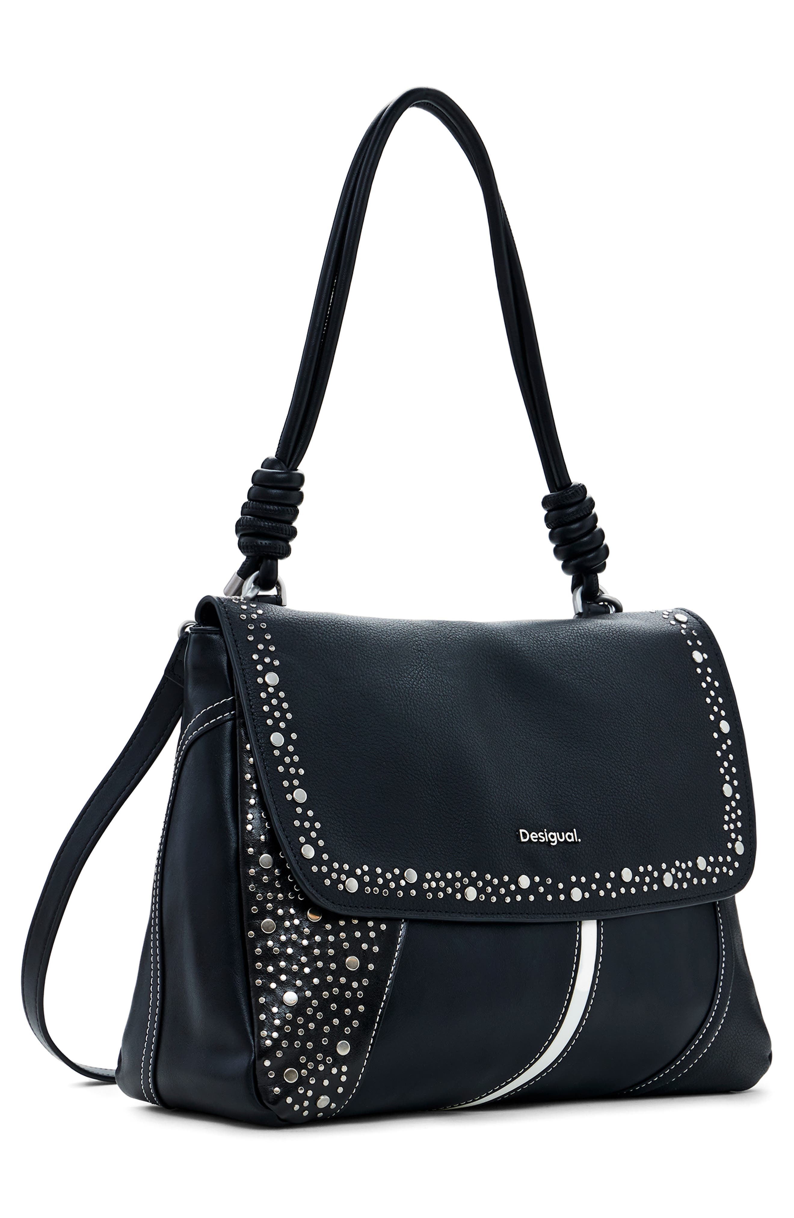 Desigual Rivet Detail Faux Leather Shoulder Bag, Alternate, color, Black